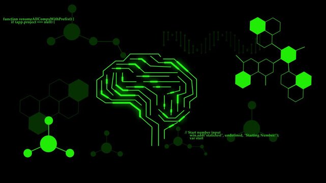 Photo image animation sketches green scientific molecular lines. Technical photo image animation tracks double DNA helix icons. Laboratory photo image animation loops biology.