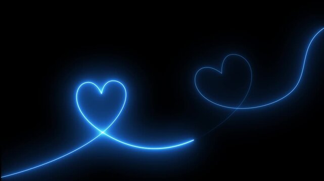 Red neon Two love hearts concepts. Valentine's Day indicate. Love One line drawing concept. love card neon glowing icon. neon heart icon, Valentine's day hearts icon