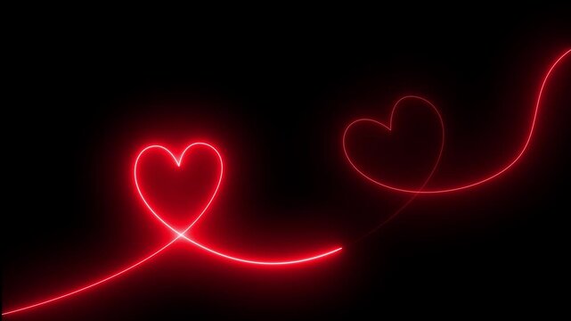 Red neon Two love hearts concepts. Valentine's Day indicate. Love One line drawing concept. love card neon glowing icon. neon heart icon, Valentine's day hearts icon