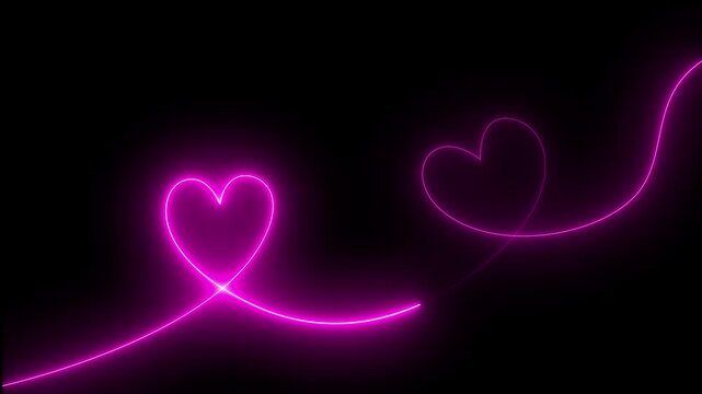 Red neon Two love hearts concepts. Valentine's Day indicate. Love One line drawing concept. love card neon glowing icon. neon heart icon, Valentine's day hearts icon