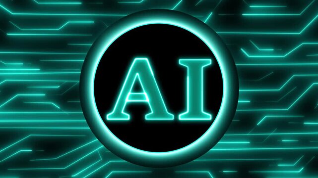 Artificial intelligence animation lights glowing corporate AI logs. Connected artificial intelligence animation loops circuit board lines. High tech artificial intelligence animation logs files.