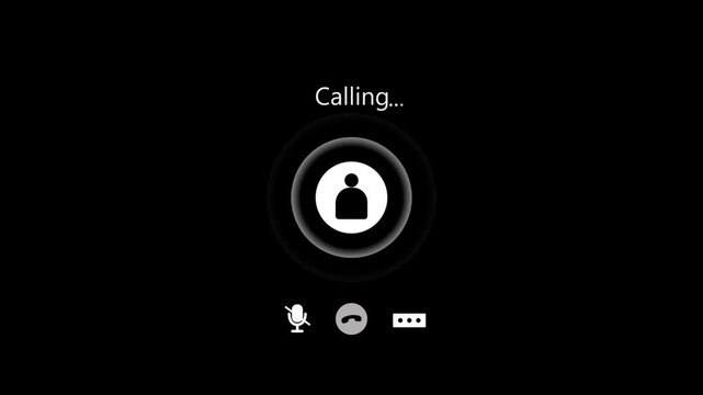 A digital call interface showing a calling status with a user profile and control buttons on a solid black background for communication