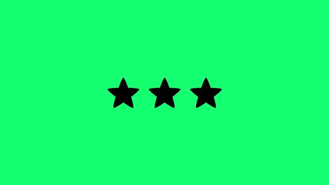 Three black star shapes arranged in a horizontal row centered on a vibrant solid green background for simple and digital projects