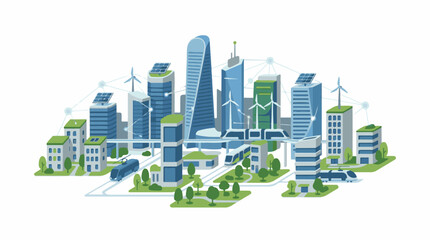 Fototapeta premium A futuristic cityscape with sleek skyscrapers green roofs and sustainable energy sources