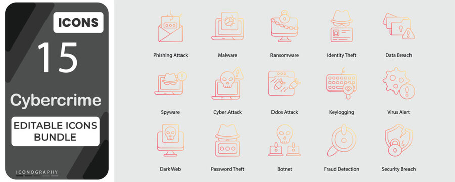Cyber crime and Cybersecurity Threat Vector Icons Collection