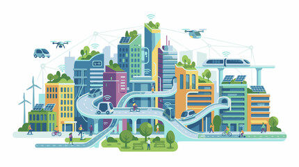 Obraz premium A futuristic cityscape with sustainable buildings and transportation systems (2)