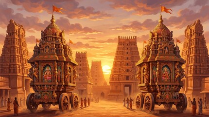 Fototapeta premium Ceremonial luck of the gods on the chariots on the day of the Rath Yatra. Rath Yatra celebration
