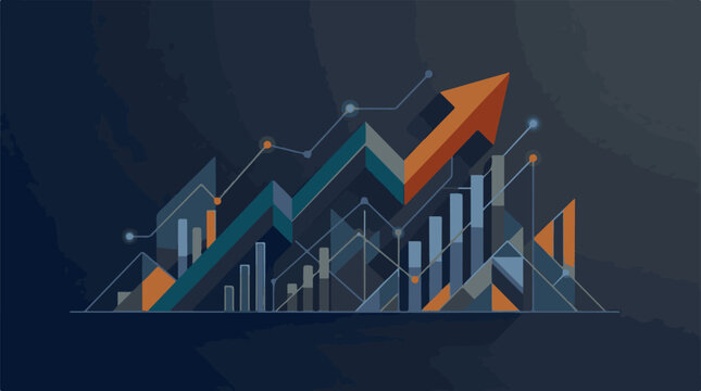 A graphic illustration of a rising arrow and various bar and line graphs