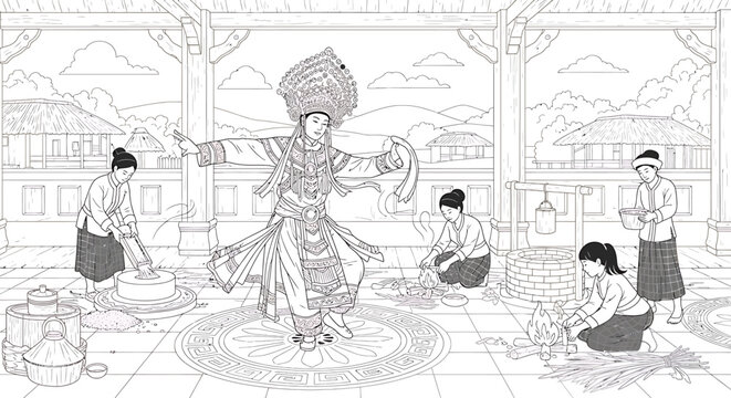 Traditional Thai dancer performs on stage.