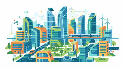 Fototapeta premium A futuristic cityscape with sleek skyscrapers sustainable energy sources and advanced transportation systems