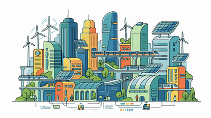 Fototapeta premium A futuristic cityscape with sleek skyscrapers wind turbines and solar panels (3)
