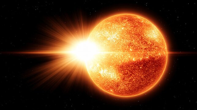 Brilliant Sun Emitting Powerful Rays of Light in Deep Space