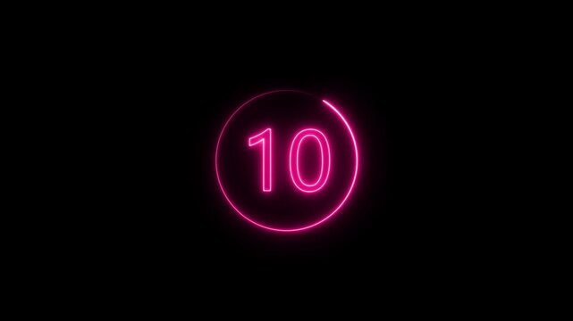 Bright pink neon number thirteen enclosed in a circular light frame on a black background for countdown timer or digital interface
