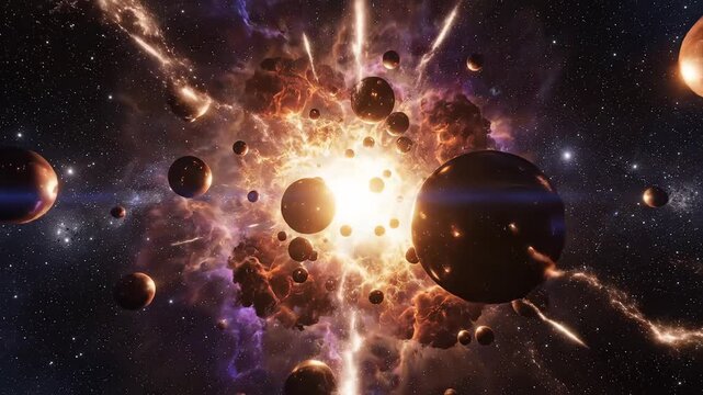 Cosmic explosion with planets and stars