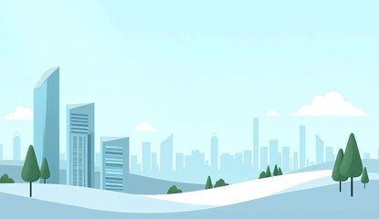 Obraz premium Modern City Park Landscape Illustration with Geometric Skyscrapers