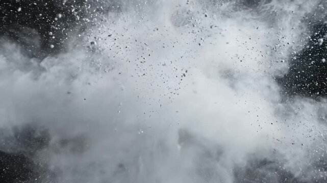 White powder explosion on black background