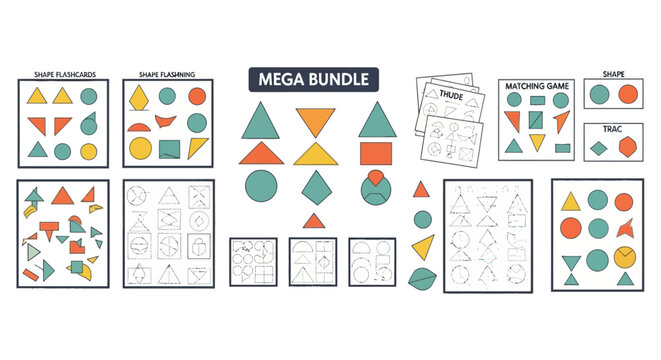 Geometric shapes educational flashcards and matching game set