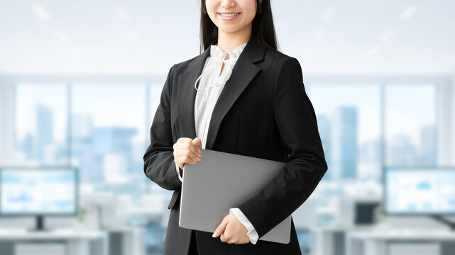 ノートパソコンを持つ女性ビジネスウーマン, Businesswoman Holding a Laptop Computer