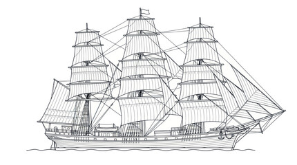 Vintage Tall Ship Line Art Illustration © Vertu