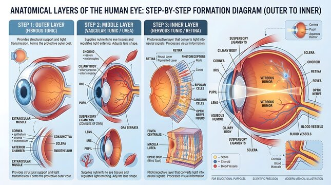 Step-by-step eye layer formation diagram
