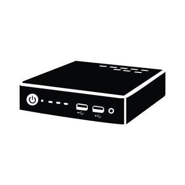 Compact Black Mini Computer Tower with Ports and Indicator Lights on White Background