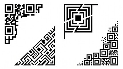 Fototapeta premium Set of abstract vector corner frames with a modern geometric design, inspired by digital patterns and contemporary aesthetics, perfect for graphic design projects and decorative borders