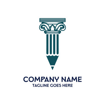 Law Pillar Pencil Architecture Logo Vector Template