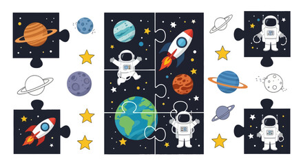 Space explorer puzzle set with astronauts and rockets © herdi