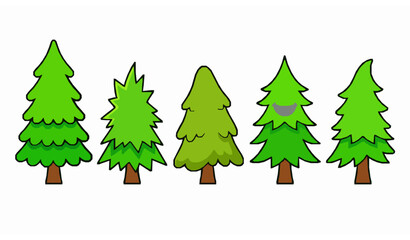 Obraz premium Funny Cartoon Pine Tree Collection with Different Expressions Vector Set