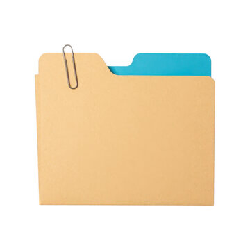 Manila file folder with paperclip isolated on transparent background