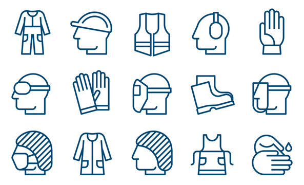Mandatory sign set, Protective workwear icons, Safety work equipment and protective clothing, PPE pictogram set
