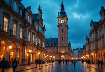 Obraz premium Renaissance Revival City Hall Clock Tower Grand Structure Historical Papua Parliament Architecture Classic