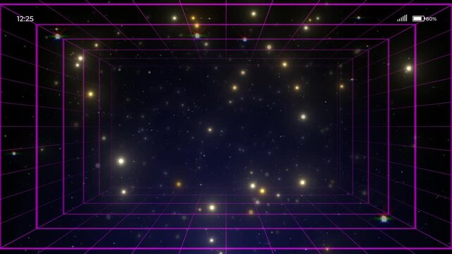 Glowing golden heart shape particle animation emerges from a loading screen in this digital motion graphic video clip