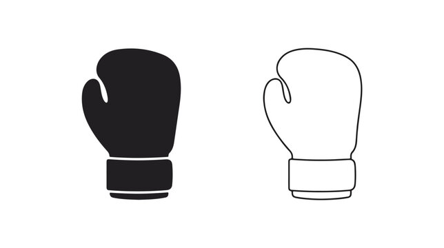 Boxing glove vector icons, professional combat sports equipment set, black silhouette and outline boxing gloves for gym branding and fitness apps
