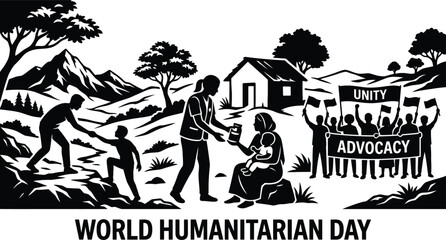 Fototapeta premium Rural Community Support And Humanitarian Assistance Illustration For World Humanitarian Day Awareness Campaign Vector Design