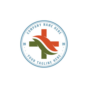 Medical Cross Leaf Badge Logo Vector Template