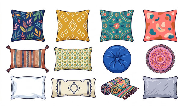 Bohemian decorative pillows and cushions colorful home furnishing vector collection