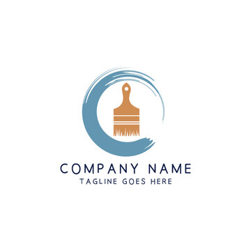 Paint Brush Circular Stroke Logo Vector Template