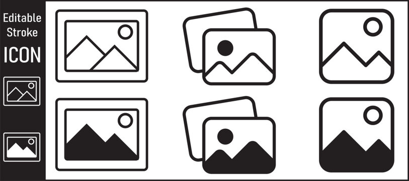 Collection of landscape image icons with editable stroke