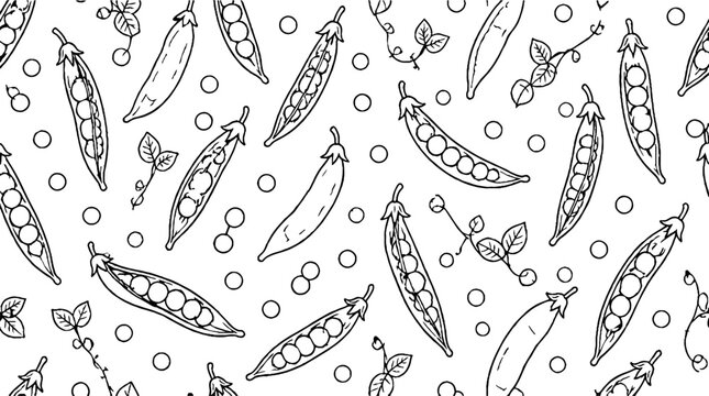 Black and white pea pod pattern illustration.