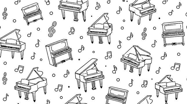 Black and white piano and music notes pattern.