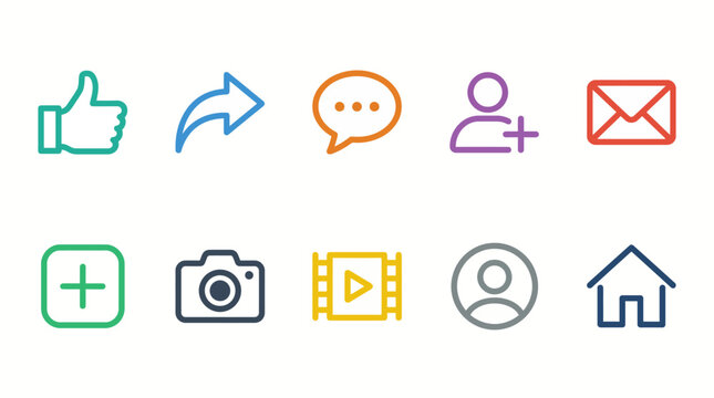 Colorful flat design social media and communication icons set.