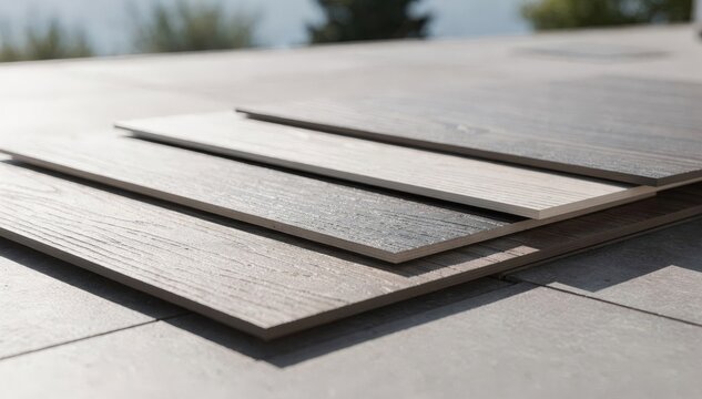 Medium shot of UVstable outdoor laminate panels showcasing durable surface textures designed to resist weathering and fading under intense sunlight exposure.