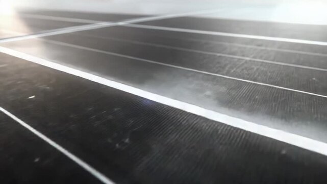 Close up view of a solar panel surface collecting sunlight, producing clean, sustainable, and renewable energy to power a greener future for environment preservation