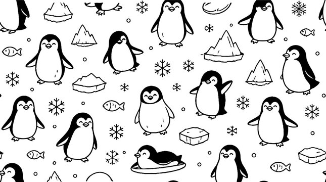 Playful penguins and fish pattern design.