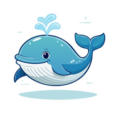 Naklejka premium Cartoon Blue Whale with Water Splash
