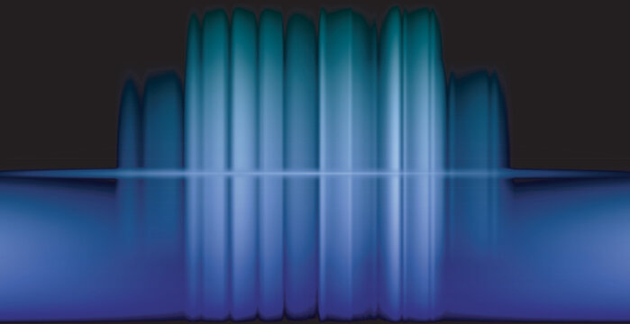 Abstract blue waveform with reflection on dark background futuristic sound visualization.