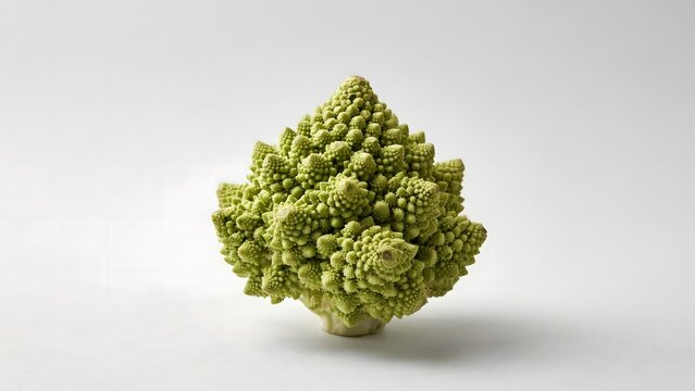 Chartreuse romanesco broccoli head on gray surface &ndash; Great for vegetarian cooking guides, nutritional infographics, or premium produce retail.