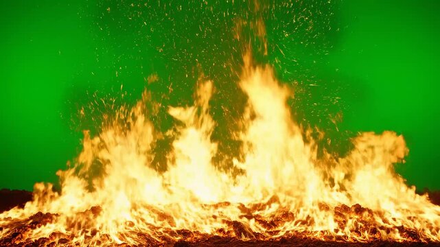 Intense fire with green background