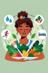 Fototapeta premium Healthy Lifestyle and Balanced Nutrition Concept – Flat Style Wellness Illustration